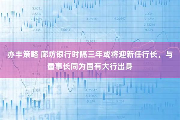 亦丰策略 廊坊银行时隔三年或将迎新任行长，与董事长同为国有大行出身