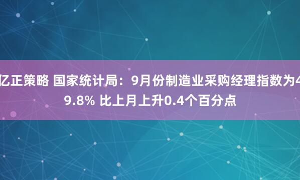 亿正策略 国家统计局：9月份制造业采购经理指数为49.8% 比上月上升0.4个百分点
