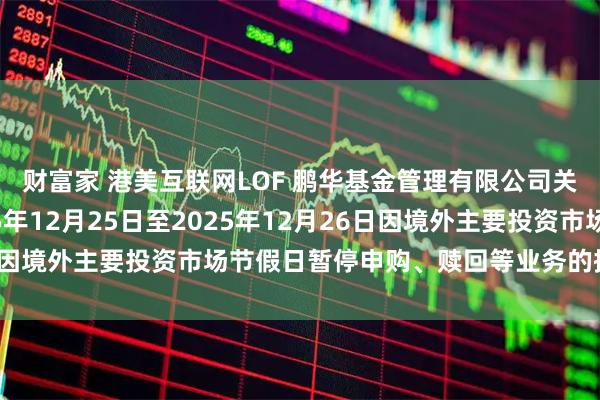 财富家 港美互联网LOF 鹏华基金管理有限公司关于旗下部分基金2025年12月25日至2025年12月26日因境外主要投资市场节假日暂停申购、赎回等业务的提示性公告